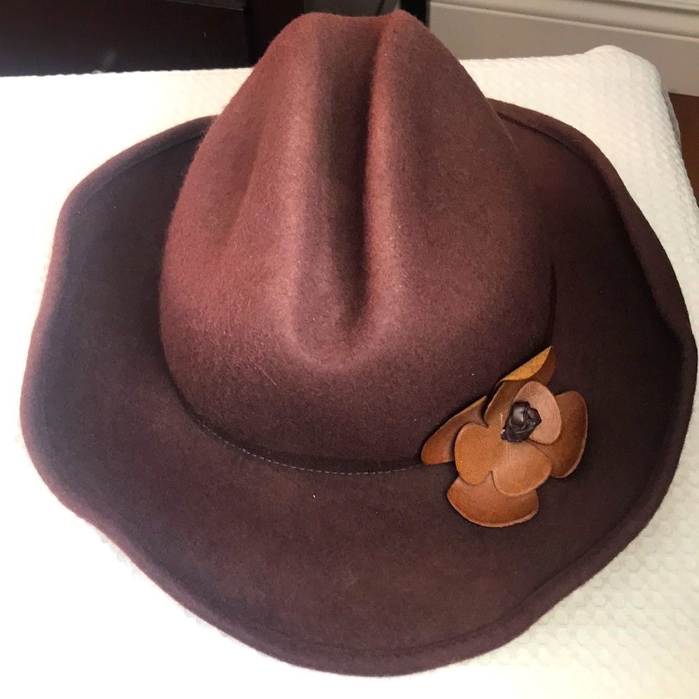 Filippo Catarzi Italian Designer Vintage Wool Brimmed Hat with leather flower